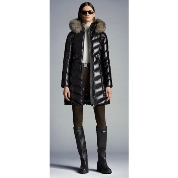 Moncler Fulmarus Fox Fur Trimmed Long Down Jacket in Black - Picture 5 of 16